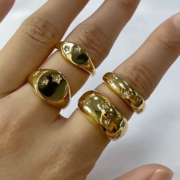 18k gold zircon round chunky tarnish resistant ring - Picture 4 of 5